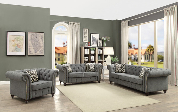 45" Brown Linen And Black Tufted Chesterfield Chair N270-491123