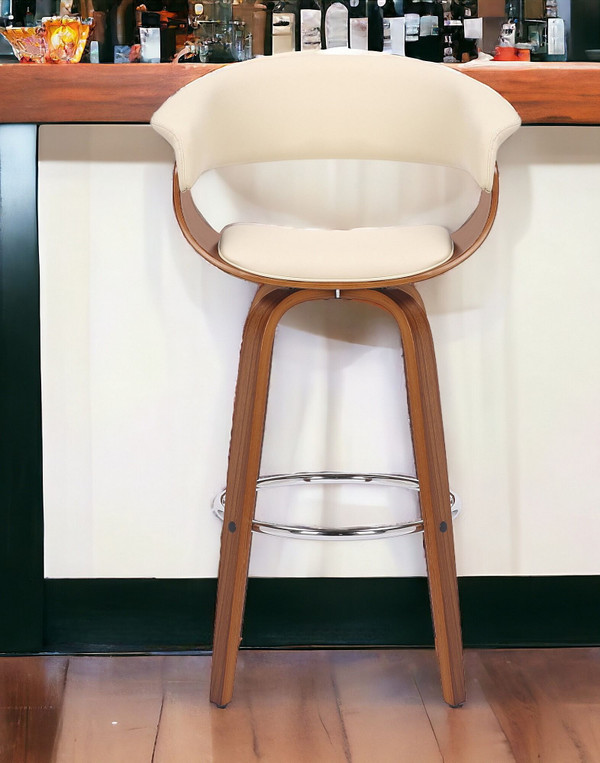 27" Cream And Brown Solid Wood Swivel Low Back Counter Height Bar Chair N270-476811