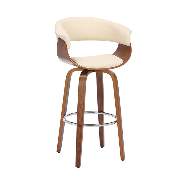 27" Cream And Brown Solid Wood Swivel Low Back Counter Height Bar Chair N270-476811