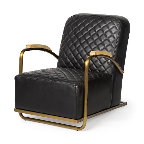 36" Black And Gold Leather Lounge Chair N270-392004