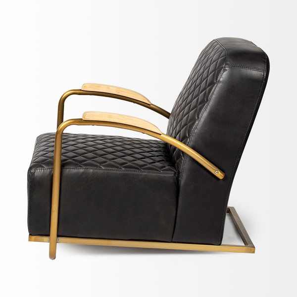 36" Black And Gold Leather Lounge Chair N270-392004