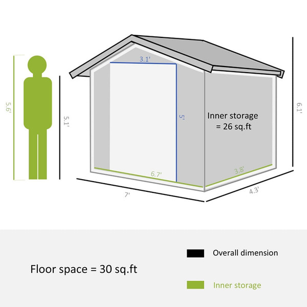 Steel Storage Shed Garden Tool house 7' x 4'  White-AS T575-S0671266080