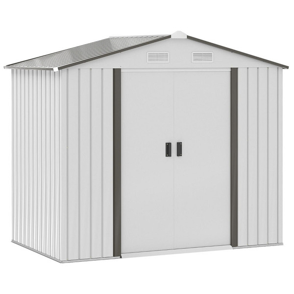 Steel Storage Shed Garden Tool house 7' x 4'  White-AS T575-S0671266080