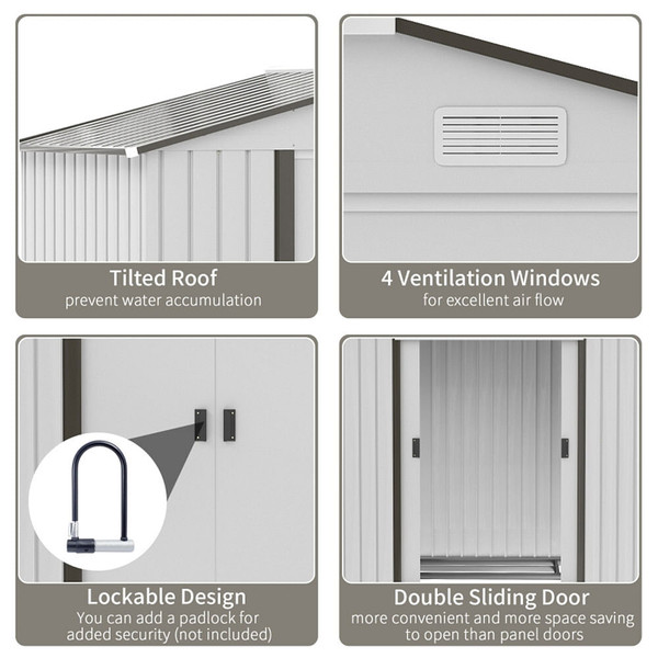 Steel Storage Shed Garden Tool house 7' x 4'  White-AS T575-S0671266080