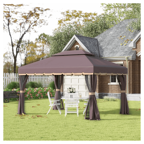 10ft x 13ft Patio Gazebo-Coffee-AS T575-S0671348079