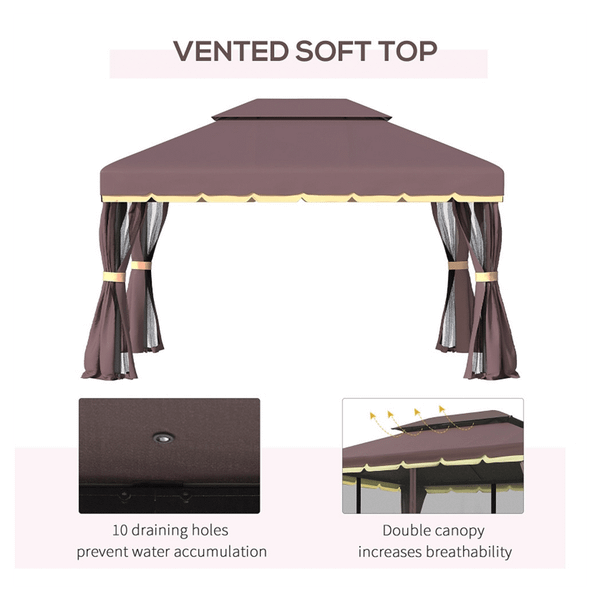 10ft x 13ft Patio Gazebo-Coffee-AS T575-S0671348079