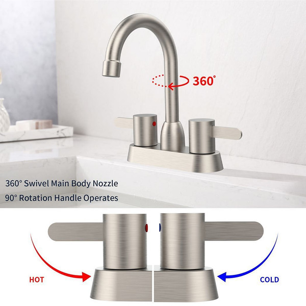 2 Handles Bathroom Sink Faucet, Brushed Nickel Centerset RV Bathroom Faucets for 3 Hole T575-S0671274615