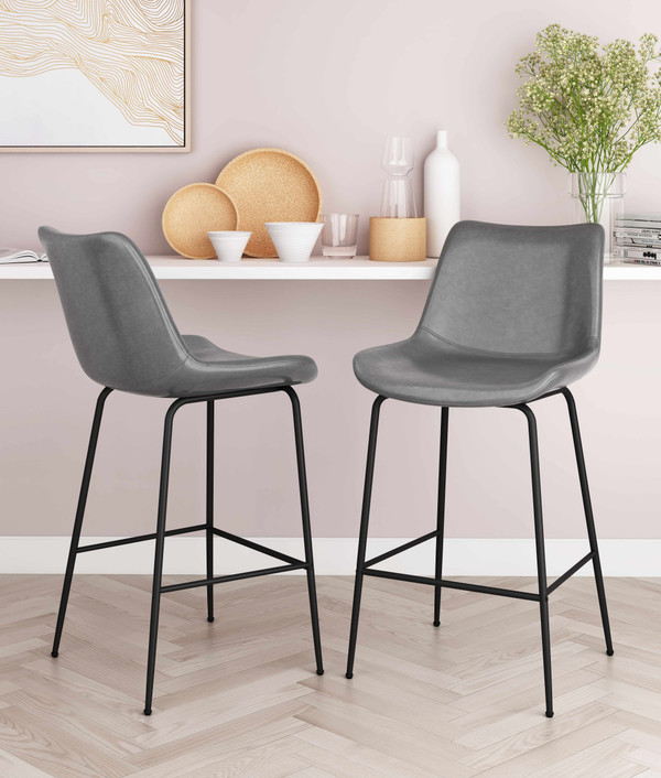 26" Gray And Black Steel Low Back Counter Height Bar Chair N270-396531