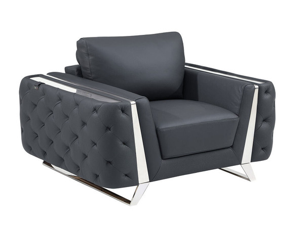 50" Dark Gray and Silver Faux Leather Tufted Arm Chair N270-518569