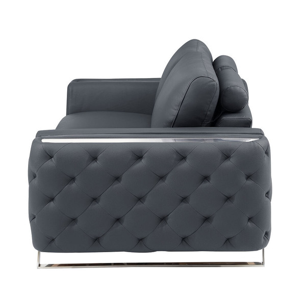 50" Dark Gray and Silver Faux Leather Tufted Arm Chair N270-518569
