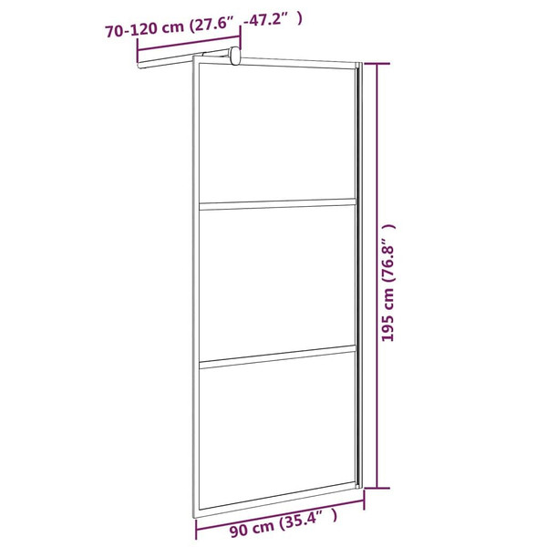  Walk-in Shower Wall 35.4"x76.8" Frosted ESG Glass Black A949-151877