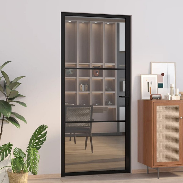 Interior Door 36.6"x79.3" Black ESG Glass and Aluminum A949-350562
