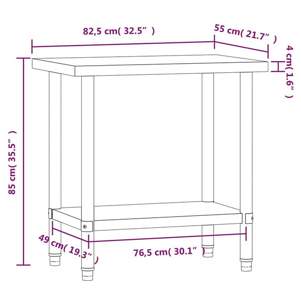 Kitchen Work Table 32.5"x21.7"x33.5" Stainless Steel A949-376454