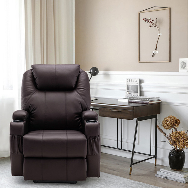 33" Brown Faux Leather Power Heated Massage Lift Assist Recliner N270-520900