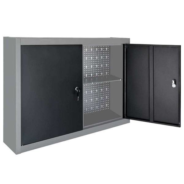 Wall Mounted Tool Cabinet Industrial Style Metal Gray and Black A949-145365