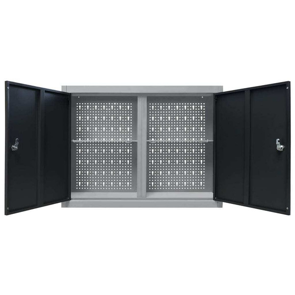 Wall Mounted Tool Cabinet Industrial Style Metal Gray and Black A949-145365