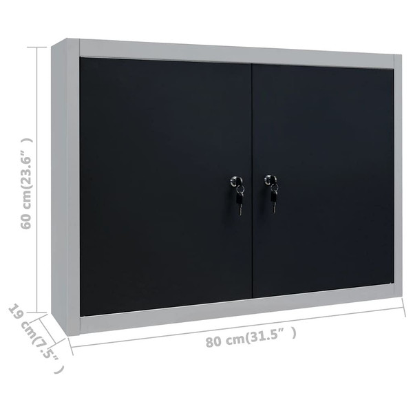 Wall Mounted Tool Cabinet Industrial Style Metal Gray and Black A949-145365