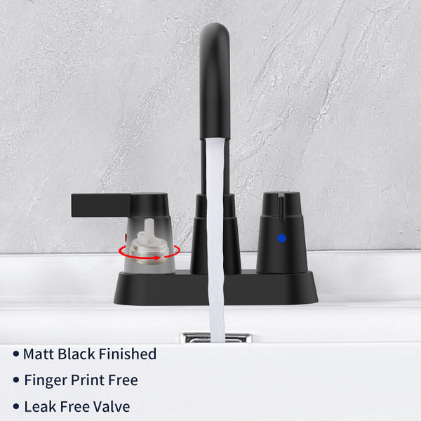 Bathroom Faucet Matt Black 2-Handle Bathroom Sink Faucet 360 Degree High Arc Swivel Spout Centerset T575-S0671287635