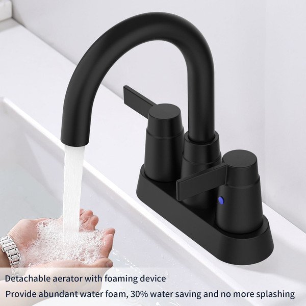 Bathroom Faucet Matt Black 2-Handle Bathroom Sink Faucet 360 Degree High Arc Swivel Spout Centerset T575-S0671287635