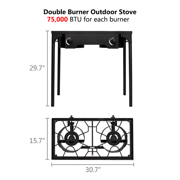 Outdoor Camp Stove High Pressure Propane Gas Cooker Portable Cast Iron Patio Cooking Burner (Double T575-S0671297714
