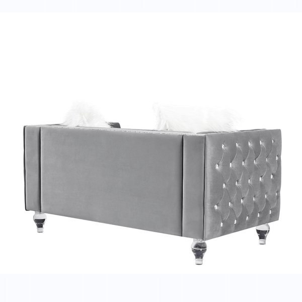 Gray, Two-seater Sofa, Velvet Crystal Buckle Upholstery Sofa, Crystal Feet, Removable Cushion, Two  T575-V0671301187