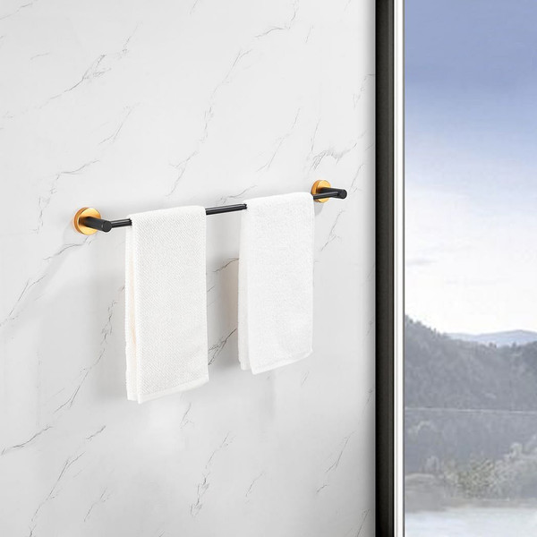 Bathroom Hardware Set, Thicken Space Aluminum 3 PCS Towel bar Set- Black Gold 16-27 Inches Adjustab T575-S0671296178