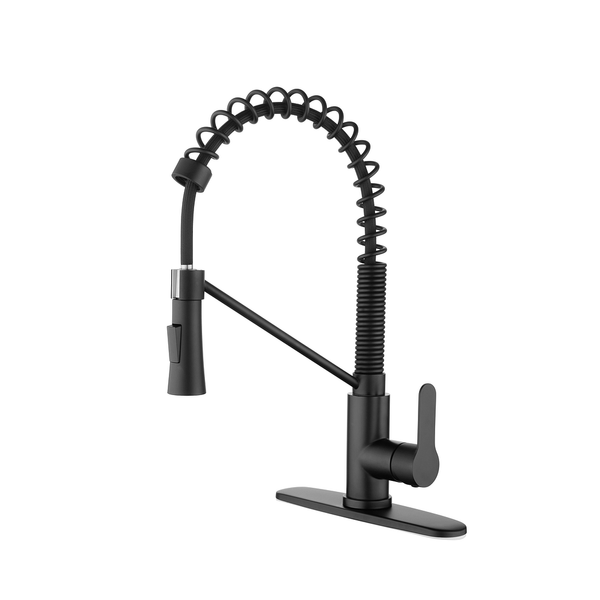 Matte Black Kitchen Faucet with Soap Dispenser Single Handle Kitchen Sink Faucet with Pull Down Spr T575-S0671281347