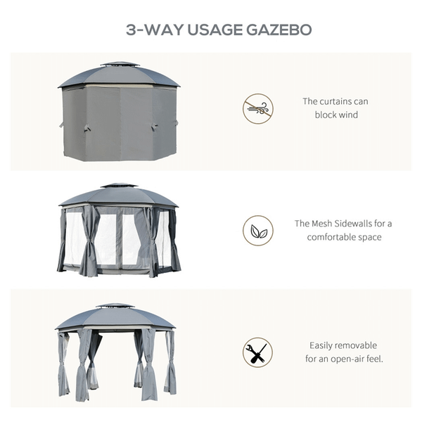 144x144 Inch Round Outdoor Gazebo, Patio Dome Gazebo Canopy Shelter with Double Roof, Netting Sidew T575-S0671348269