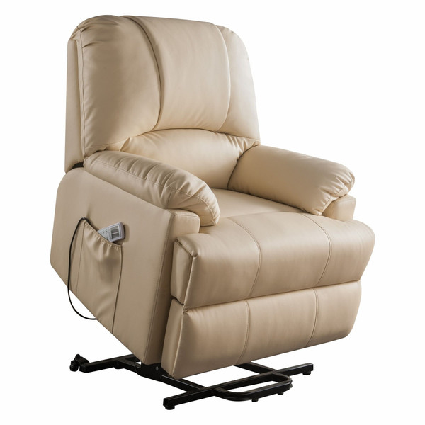 34" Beige Faux Leather Power Massage Lift Assist Recliner N270-318866