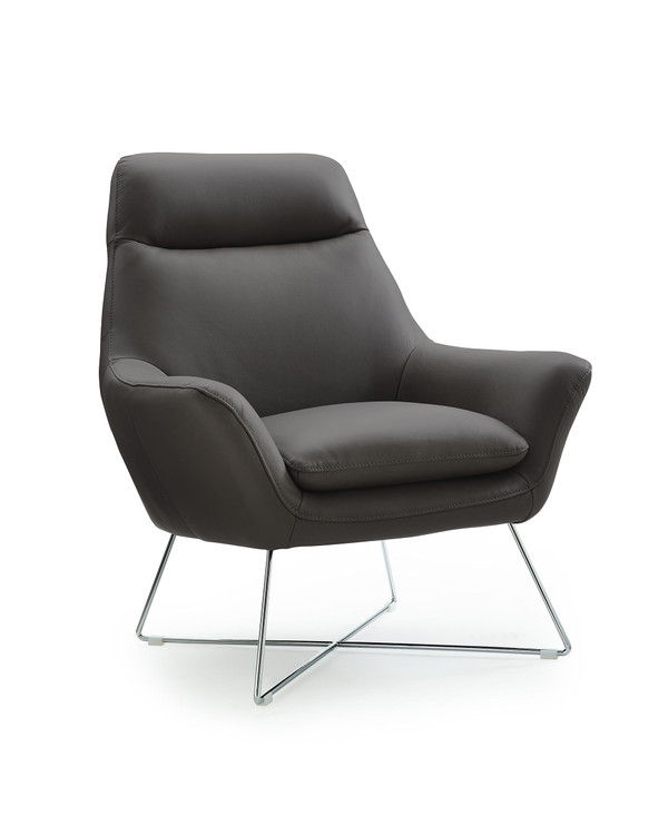 Modern Dark Gray Top Grain Italian Leather Accent Chair N270-320702