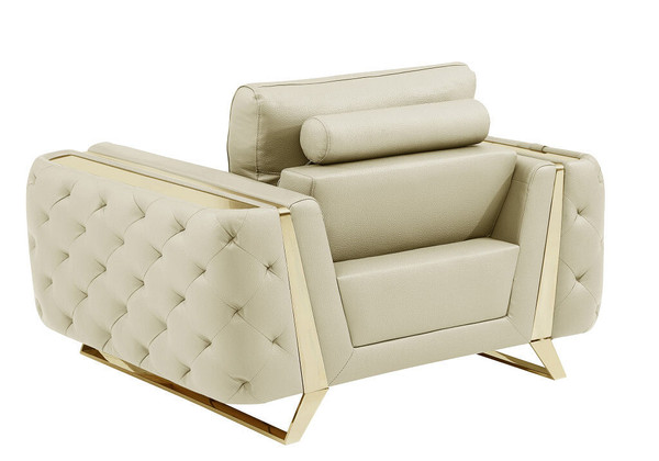 50" Beige And Gold Genuine Leather Tufted Club Chair N270-518567