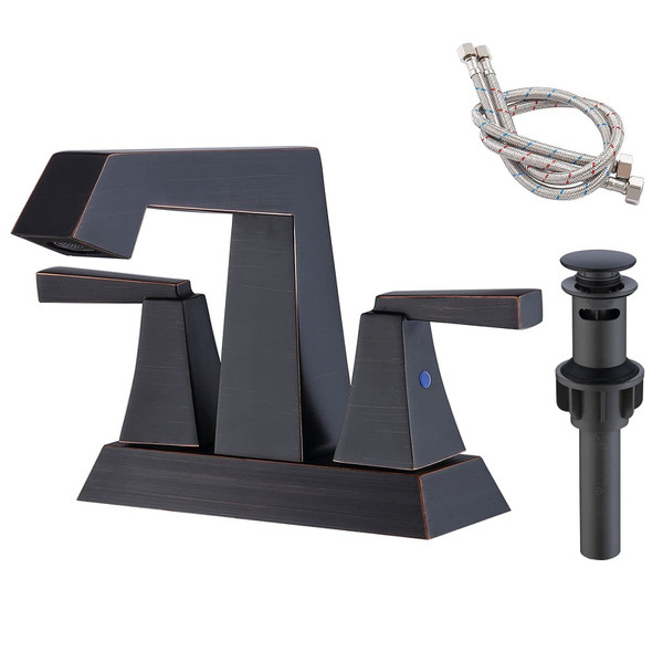 2-Handle Bathroom Sink Faucet Oil Rubbed Bronze 4 Inches Centerset Vanity Faucet 3 Hole Bathroom Fa T575-S0671275289