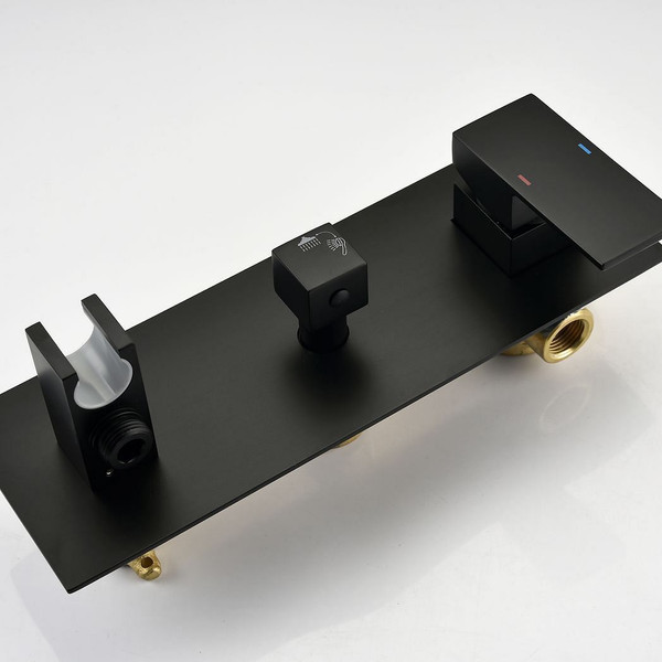 Brass Matte Black Shower Faucet Set Shower System 10 Inch Rainfall Shower Head with Handheld Spraye T575-S0671299835