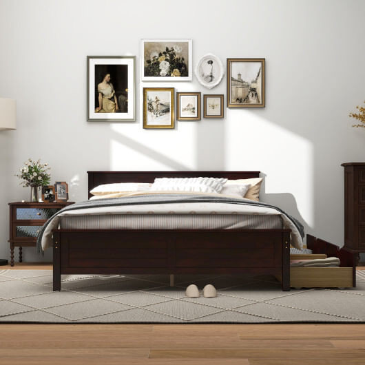 Full Size Bed Frame with Storage Drawers and Solid Wood Headboard-Espresso - Color: Espresso - Size D681-HU10561CF-F