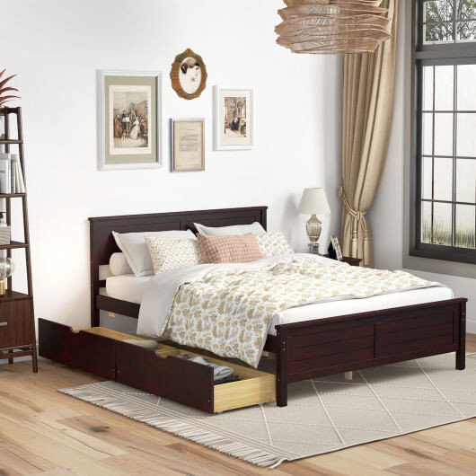 Full Size Bed Frame with Storage Drawers and Solid Wood Headboard-Espresso - Color: Espresso - Size D681-HU10561CF-F