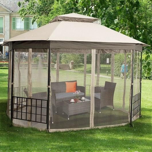 10'x 12' Octagonal Patio Gazebo-Beige - Color: Beige D681-OP70383BE