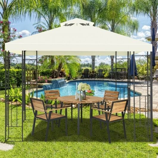 2 Tiers 10 x 10 Feet Patio Gazebo Canopy Tent - Color: Beige D681-OP70663