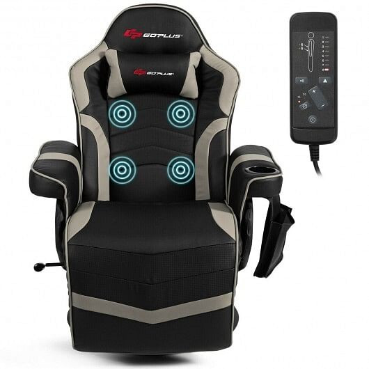 Ergonomic High Back Massage Gaming Chair with Pillow-Gray - Color: Gray D681-HW63196GR