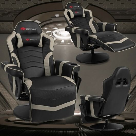 Ergonomic High Back Massage Gaming Chair with Pillow-Gray - Color: Gray D681-HW63196GR