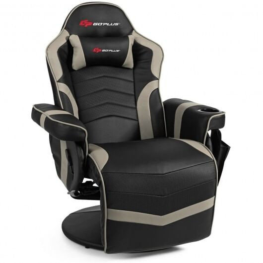 Ergonomic High Back Massage Gaming Chair with Pillow-Gray - Color: Gray D681-HW63196GR