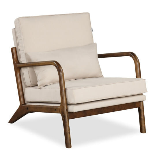 Modern Accent Chair with Rubber Wood Armrests and Removable Back-Beige - Color: Beige D681-JV12392BE