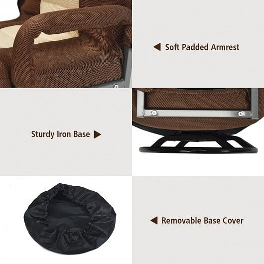 360-Degree Swivel Gaming Floor Chair with Foldable Adjustable Backrest-Brown - Color: Brown D681-HW65937BN