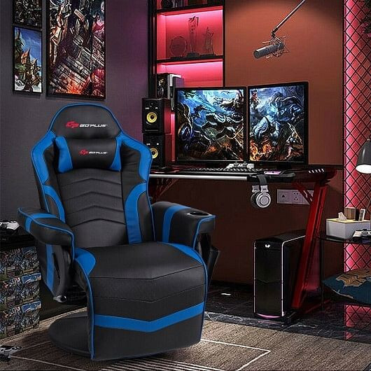 Ergonomic High Back Massage Gaming Chair with Pillow-Blue - Color: Blue D681-HW63196NY