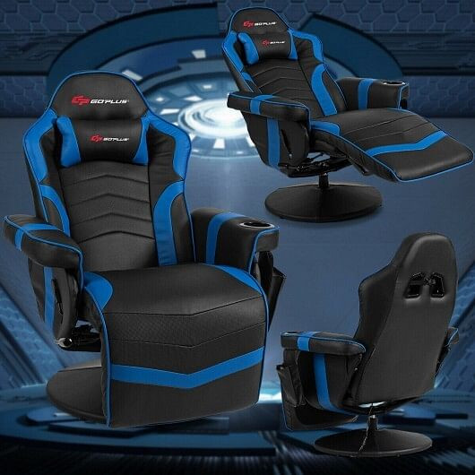 Ergonomic High Back Massage Gaming Chair with Pillow-Blue - Color: Blue D681-HW63196NY