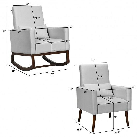 2-in-1 Fabric Upholstered Rocking Chair with Pillow-Light Gray - Color: Light Gray D681-HW65825SL