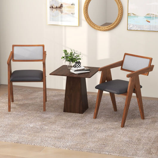 Mid Century Wooden Accent Chairs with Leathaire Seat Cushions Set of 2-Walnut - Color: Walnut D681-KC57714WN