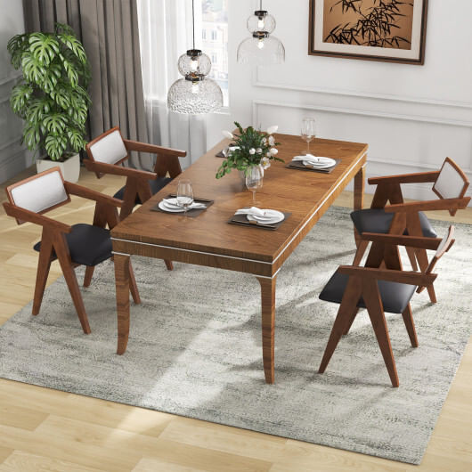Mid Century Wooden Accent Chairs with Leathaire Seat Cushions Set of 2-Walnut - Color: Walnut D681-KC57714WN