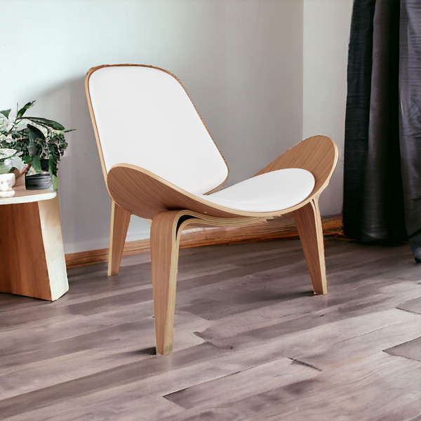 36" White And Wood Brown Faux Leather Lounge Chair N270-520602