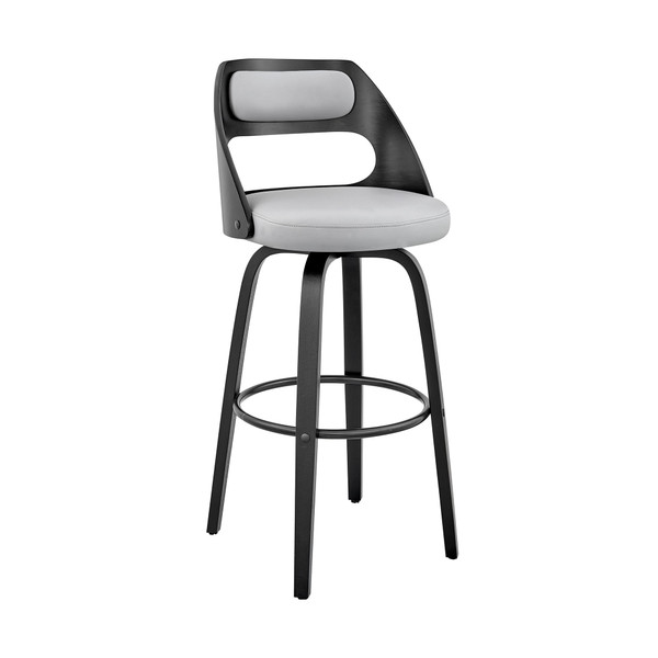 26" Gray And Black Faux Leather And Iron Swivel Counter Height Bar Chair N270-476969
