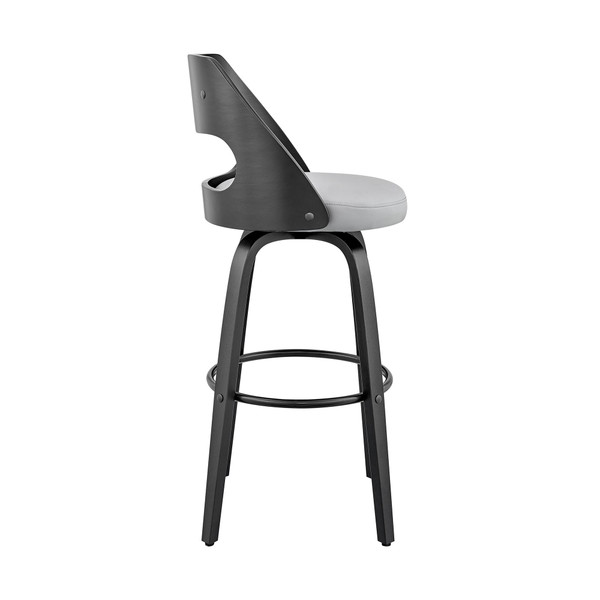 26" Gray And Black Faux Leather And Iron Swivel Counter Height Bar Chair N270-476969